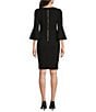Calvin Klein 3/4 Bell Sleeve Boat Neck Sheath Dress, Color:Black - Image 2