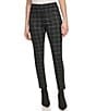 Color:Black With Box - Image 1 - Bold Plaid Print Flat Front Mid Rise Twill Leggings