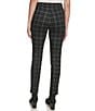 Color:Black With Box - Image 2 - Bold Plaid Print Flat Front Mid Rise Twill Leggings