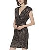 Color:Bronze/Black - Image 3 - Cap Sleeve V-Neck Sequin Front Slit Dress