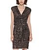 Color:Bronze/Black - Image 4 - Cap Sleeve V-Neck Sequin Front Slit Dress