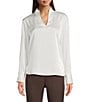 Calvin Klein Charmeuse Deep V-Neck Long Sleeve Blouse, Color:Buff - Image 2