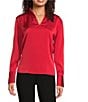 Calvin Klein Charmeuse Deep V-Neck Long Sleeve Blouse, Color:Cherry Red - Image 2