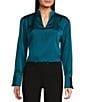 Calvin Klein Charmeuse Deep V-Neck Long Sleeve Blouse, Color:Pine - Image 1