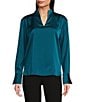 Calvin Klein Charmeuse Deep V-Neck Long Sleeve Blouse, Color:Pine - Image 2
