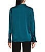 Calvin Klein Charmeuse Deep V-Neck Long Sleeve Blouse, Color:Pine - Image 3