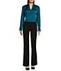 Calvin Klein Charmeuse Deep V-Neck Long Sleeve Blouse, Color:Pine - Image 4