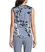 Calvin Klein Charmeuse Floral Print Asymmetric Mock Neck Sleeveless Top, Color:Flint/Black Multi - Image 2