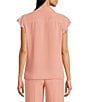 Calvin Klein Chiffon Flutter Sleeve Point Collar Ruffle Button Front Blouse - Image 2
