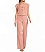 Calvin Klein Chiffon Flutter Sleeve Point Collar Ruffle Button Front Blouse - Image 3