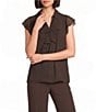 Calvin Klein Chiffon Flutter Sleeve Point Collar Ruffle Button Front Blouse - Image 1