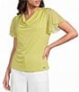 Calvin Klein Chiffon Mixed Media Crew Neck Cap Flutter Sleeve Top - Image 1