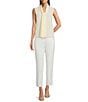 Calvin Klein Chiffon Pleated Sash Tie V-Neck Sleeveless Top, Color:Double Cream - Image 3