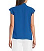 Calvin Klein Chiffon Point Collar Futter Cap Sleeve Ruffle Button Front Blouse - Image 2