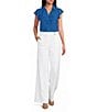 Calvin Klein Chiffon Point Collar Futter Cap Sleeve Ruffle Button Front Blouse - Image 3