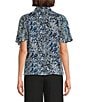 Calvin Klein Chiffon Printed Tie Neck Short Flutter Sleeve Button Front Blouse - Image 2