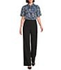Calvin Klein Chiffon Printed Tie Neck Short Flutter Sleeve Button Front Blouse - Image 3