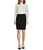 Calvin Klein Chiffon Ruffle Mock Neck Long Sleeve Button Front Blouse, Color:Cream - Image 3