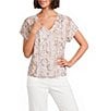 Calvin Klein Chiffon Snake Print V-Neck Short Flutter Sleeve Top - Image 1