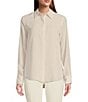 Color:Stony Beige - Image 1 - Collared Long Sleeve Button Down Blouse