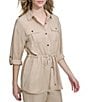 Color:Nomad - Image 4 - Collared Neck Rolled Sleeve Drawstring Tunic