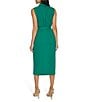 Calvin Klein Collared Neck Sleeveless Belted Crosshatch Crepe Sheath Midi Dress, Color:Meadow - Image 2