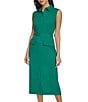 Calvin Klein Collared Neck Sleeveless Belted Crosshatch Crepe Sheath Midi Dress, Color:Meadow - Image 4