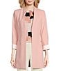 Color:Silver Pink - Image 1 - Contrast Lining Long Roll-Tab Sleeve Open Front Jacket