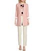Color:Silver Pink - Image 3 - Contrast Lining Long Roll-Tab Sleeve Open Front Jacket