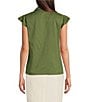 Calvin Klein Cotton Flutter Sleeve Collared Ruffle Button Front Blouse, Color:Green Olive - Image 2