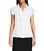 Calvin Klein Cotton Flutter Sleeve Collared Ruffle Button Front Blouse, Color:White - Image 1
