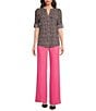 Calvin Klein Crew Neck Printed Roll Sleeve Button Front Blouse, Color:Peony Multi - Image 4