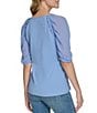Color:Bayou - Image 2 - Crew Neck Ruched Short Sleeve Blouse