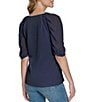 Color:Twilight - Image 2 - Crew Neck Ruched Short Sleeve Blouse