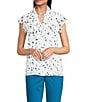 Calvin Klein Dotted Flutter Sleeve Collared Ruffle Button Front Blouse, Color:White Multi - Image 1