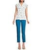 Calvin Klein Dotted Flutter Sleeve Collared Ruffle Button Front Blouse, Color:White Multi - Image 3