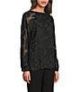 Calvin Klein Floral Burnout Chiffon Crew Neck Raglan Long Sleeve Blouse - Image 3