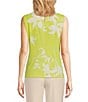 Color:Pear/Multi - Image 2 - Floral Knit Pleated Crew Neck Sleeveless Fitted Cami Top