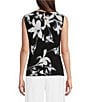 Color:Black/Multi - Image 2 - Floral Knit Pleated Crew Neck Sleeveless Fitted Cami Top
