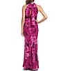 Color:Boysenberry Multi - Image 2 - Floral Print Sleeveless Halter Neck Chiffon Long Sheath Dress