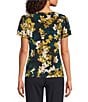 Calvin Klein Floral Print V-Neck Short Flutter Sleeve Top, Color:Navy Multi - Image 2