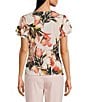 Calvin Klein Floral V-Neck Short Flutter Sleeve Top, Color:Pink Pepper/Multi - Image 2