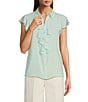 Calvin Klein Flutter Sleeve Collared Ruffle Button Front Blouse, Positano - Image 1