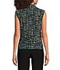 Calvin Klein Geometric Mesh Mock Neck Sleeveless Ruched Top, Color:Cypress Multi - Image 2
