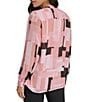 Color:Desert Rose Blush - Image 2 - Geometric Print Band Collar Long Sleeve Shirred Button-Front Blouse