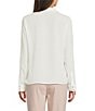 Calvin Klein Georgette Collared V-Neck Long Sleeve Ruffle Front Blouse, Color:Cream - Image 2