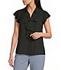 Calvin Klein Georgette Flutter Sleeve Collared Ruffle Button Front Blouse - Image 1