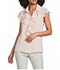 Calvin Klein Georgette Point Collar Cap Sleeve Ruffle Front Top - Image 1