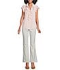 Calvin Klein Georgette Point Collar Cap Sleeve Ruffle Front Top - Image 3
