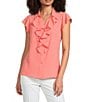 Calvin Klein Georgette Point Collar Cap Sleeve Ruffle Front Top - Image 1
